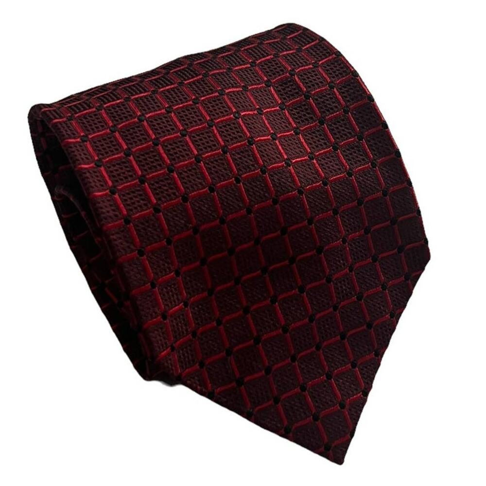 Roberto Villini Collezione Red Black Windowpane Square Geometric Silk Tie
